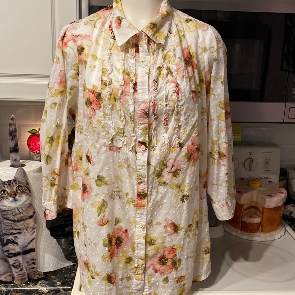 R womens Laura Scott casual button down 3/4 sleeve plus size top 1X